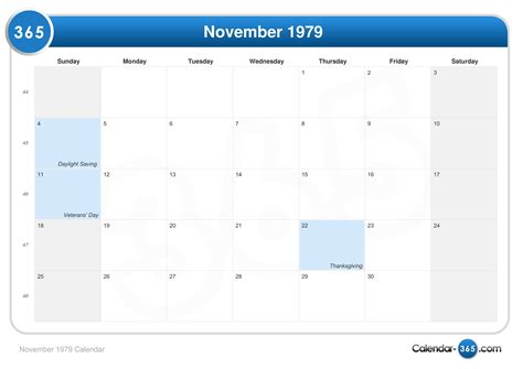 November 1979 Calendar